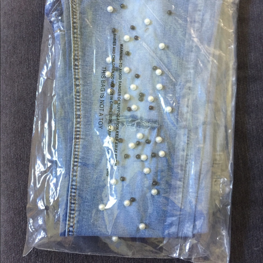 beaded trim washed skinny denim jean - Picture 8 of 8